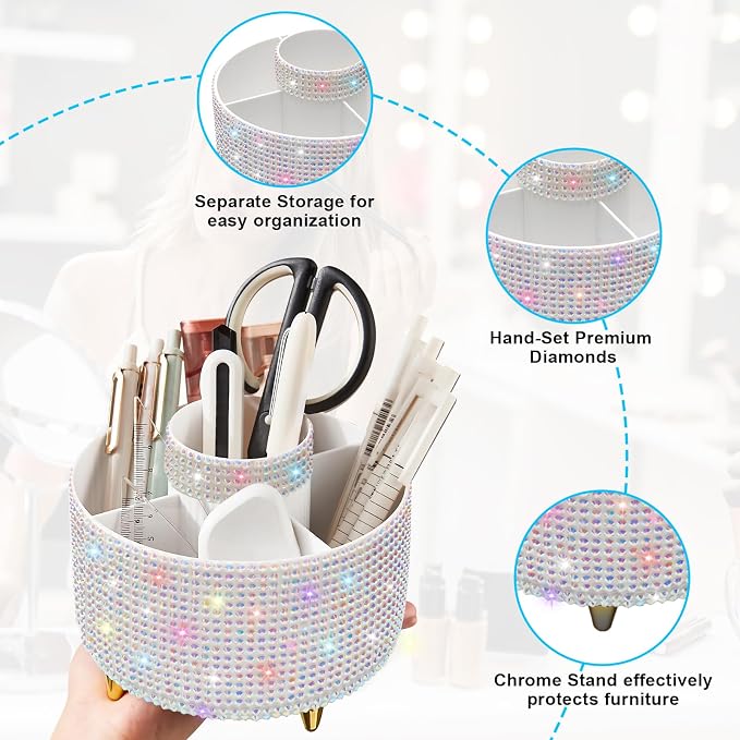 Diesisa Bling Diamond 360° Makeup Brush Holder Organizer, Rotating Makeup Brush - Image 4
