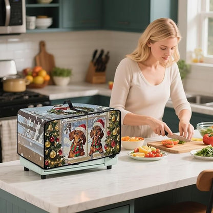 Convection Oven Dust Cover with Storage Pockets, Protective Smart Oven Cover for Kitchen Countertop for Christmas Holiday Party, L, 18.5 x 22.5 x 13 Inches, Dachshund Dog Christmas Tree