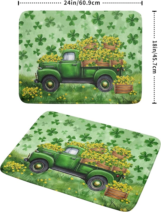 Green Holiday Dish Drying Mat Lucky Clover Truck Drying Mat - Image 2