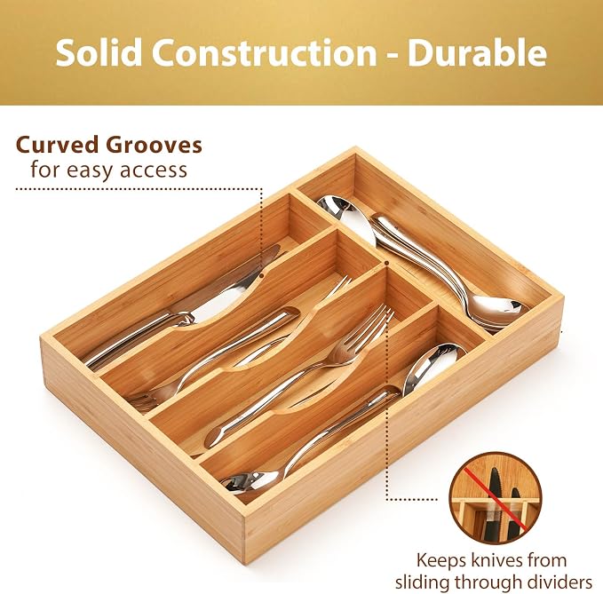 Umilife Bamboo Kitchen Drawer Organizer, 9 Inch Silverware Utensils Tray Holder - Image 3