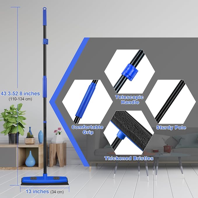 Rubber Broom Carpet Brush with Squeegee, Pet Hair Remover with 52.8 inches Long - Image 6