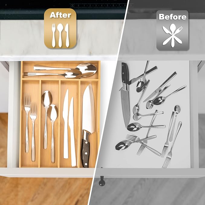 Silverware Organizer Bamboo Kitchen Drawer Organizer Utensil Organizer - Image 3