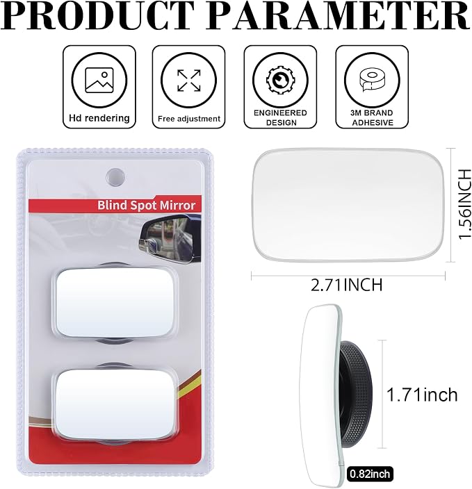LivTee Blind Spot Car Mirror, Rectangular HD Glass Frameless Convex Side Mirror - Image 3