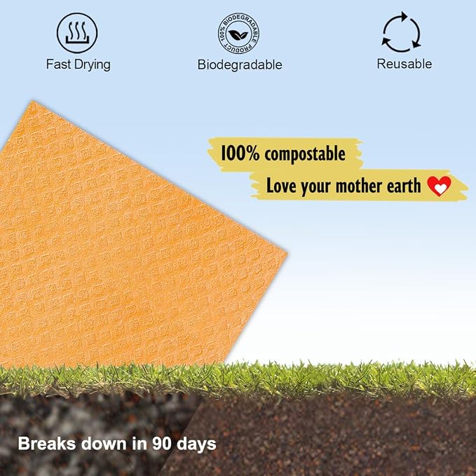 Swedish Dishcloths for Kitchen | 6 Pack Absorbent Cellulose Sponge Cloths - Image 6