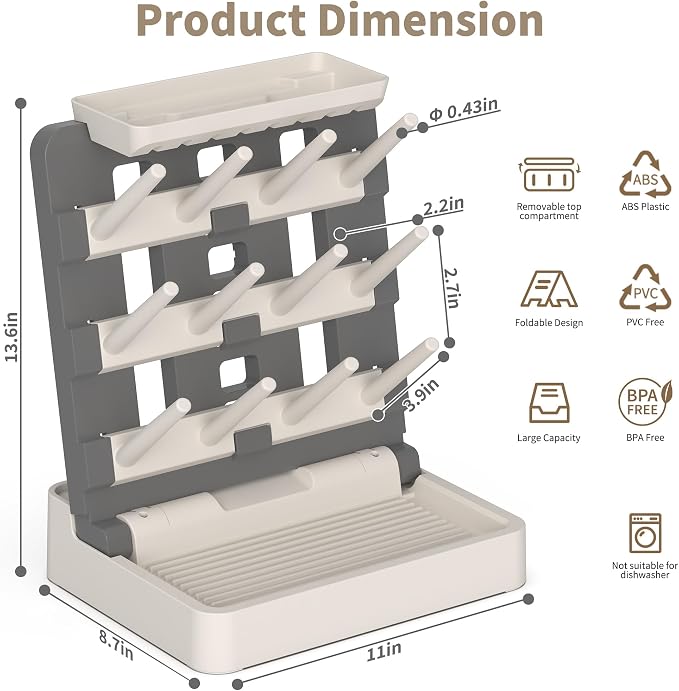 Baby Bottle Drying Rack, Vertical Standing Bottle Dryer Rack Holder-Space - Image 2