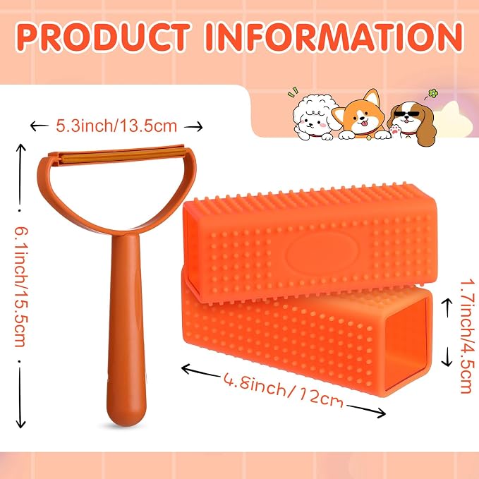 Honeydak 3 Pieces Hair Remover Tool Dog Hair Remover Pro Silicone Cleaner Brush - Image 2