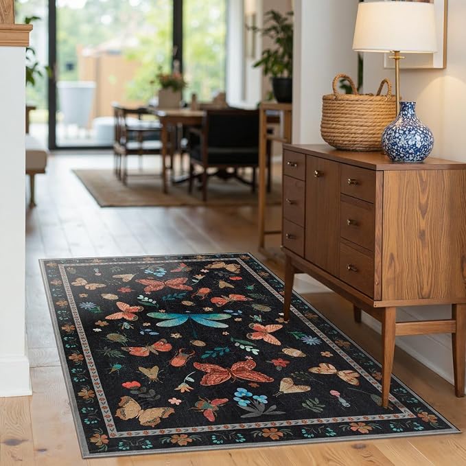 3x5 Rug for Entryway Bedroom, Floral Vintage Retro Boho Throw Rug, Non Slip & - Image 3
