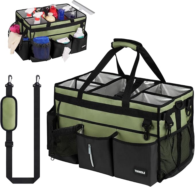Large Cleaning Caddy Bag with Built-In Support Board, Cleaning Tote Organizer by TWINDLE