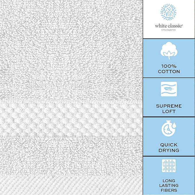 White Classic Luxury Cotton Washcloths 13x13 Inch - Image 7