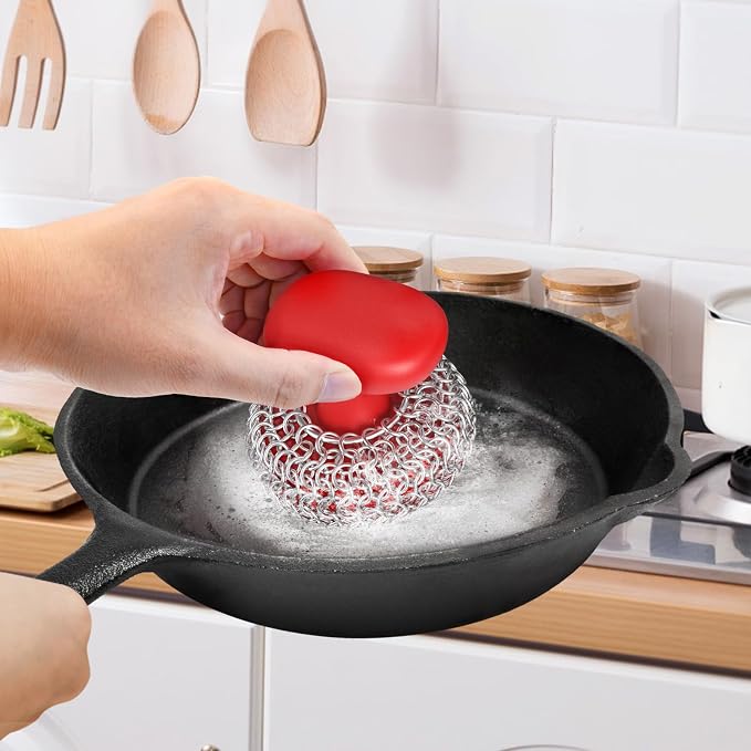 Cast Iron Scrubber | Dish Scrub Brush | 316 Cast Iron Cleaner Chainmail Scrubber - Image 2