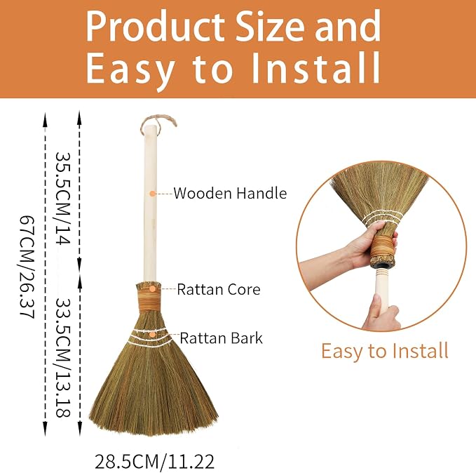 Asian Small Broom, Natural Hand Short Brooms - Image 2