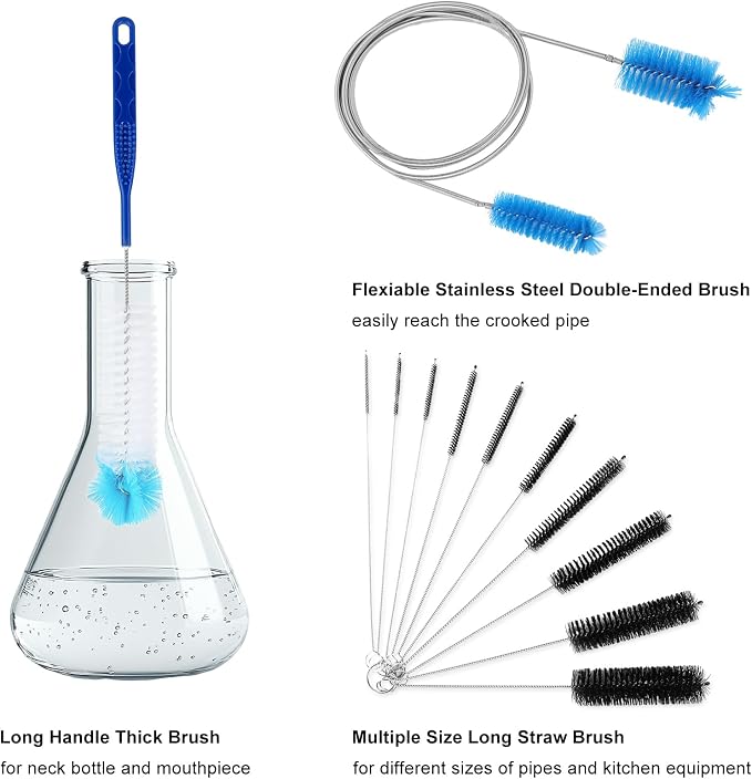 12pcs Glass Tube Pipe Cleaners Brush Kit, 14.5 inch Long Nylon Straw Brush - Image 2