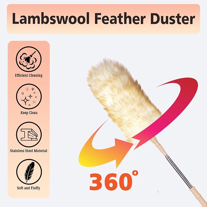 Cedenoo Lambswool Duster Extendable 22–55 Inch Natural Wool Duster - Image 5