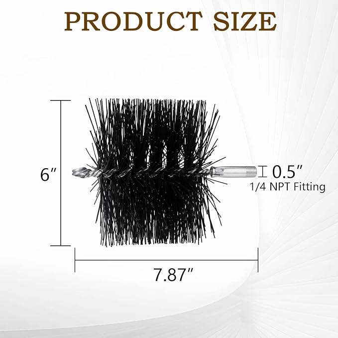 6 Inch Poly Round Chimney Cleaning Brush, 1/4 NPT Fitting, Masonry Flue - Image 2
