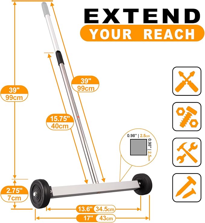 Toolwiz 17" Rolling Magnetic Sweeper 8.8lbs, - Image 3
