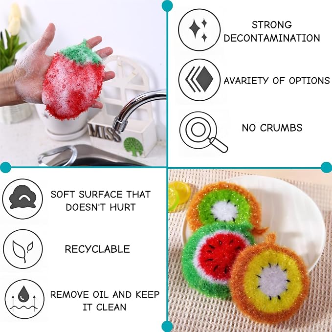 16 Pieces Fruit Dish Scrubber, Non Scratch Dish Washing Sponge, Double Layer - Image 5
