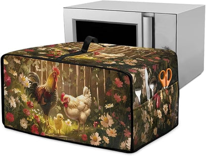 Air Fryer Toaster Oven Dust Cover with Side Pockets, Protective Countertop Microwave Oven Cover for Home Indoor Decor, S, 14.5 x 18.5 x 9 Inches, Rooster Chicken Daisy Print