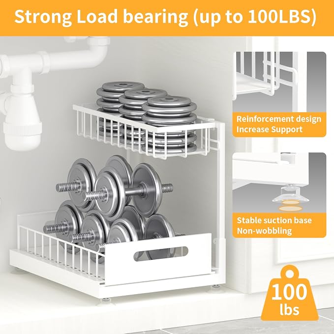 Under Sink Organizer Storage 2-Tier Premium Metal Pull-Out Kitchen Cabinet - Image 4