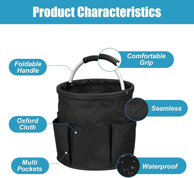 17L Portable Cleaning Bucket Organiser, 6 Pockets Foldable Cleaning Caddy - Image 3