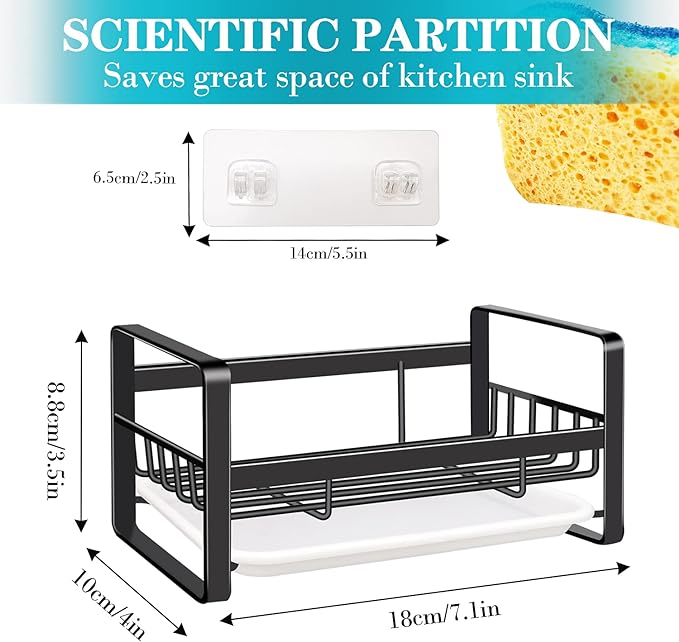 VANTEN Kitchen Sink Caddy Sponge Holder Organizer, Sink Tray Drainer Rack - Image 5