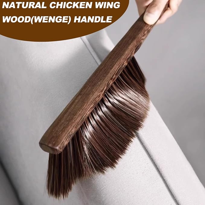 Hand Broom Counter Brush with Wood Handle Soft Bristle Dusting Brush - Image 2