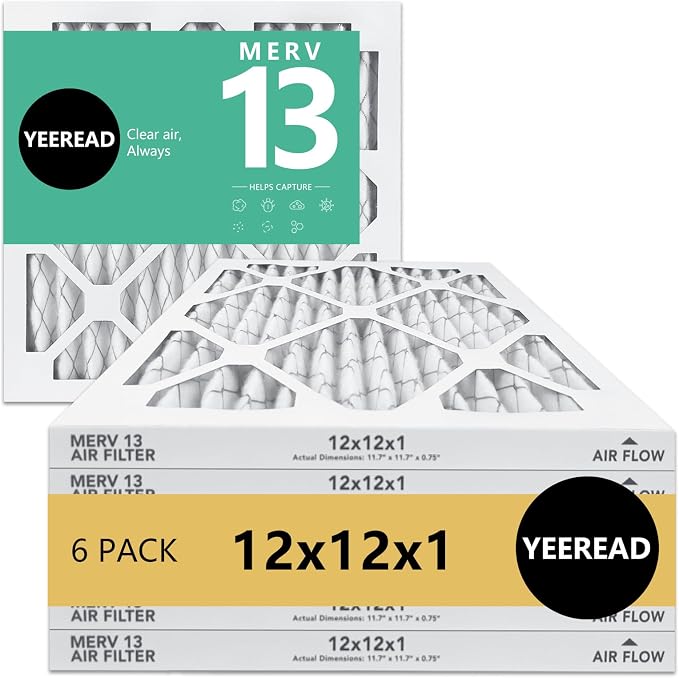 12x12x1 MERV 13 Air Filters, Actual Size: 11.7" x 11.7" x 0.75", Pleated Design by Unknown