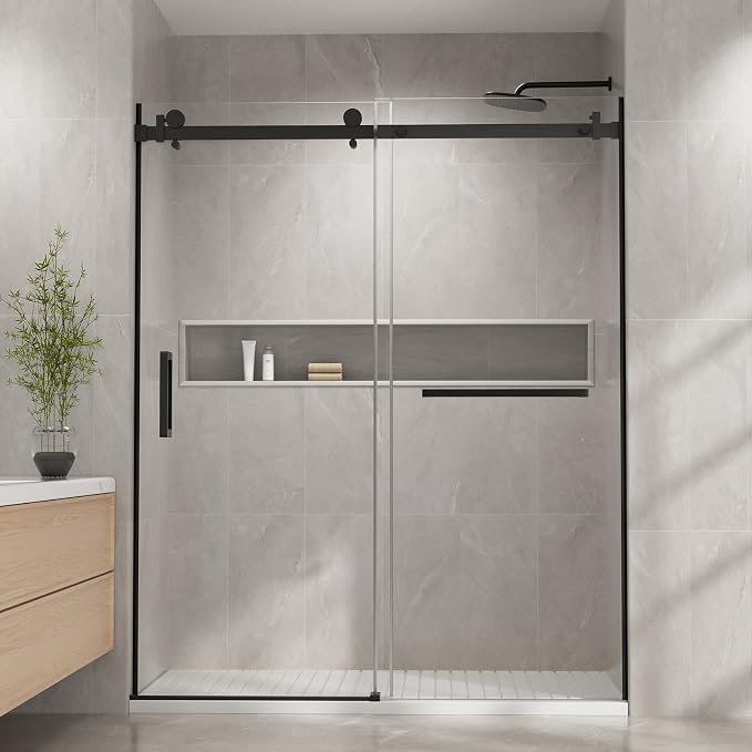 Venice Frameless Shower Door 60 in W x 74 in H, 5/16" Clear Tempered Glass Door by Unknown