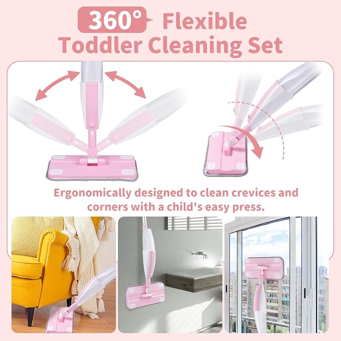 Kids Spray Mop, Toddler Mop Cleaning Set, Real Working Mini Mop & Kids Broom - Image 7