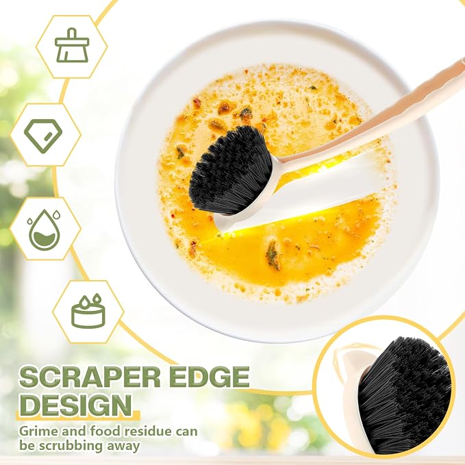 16 Pack Dish Brush with Handle Dish Scrubber Brush with Built-in Scraper - Image 3