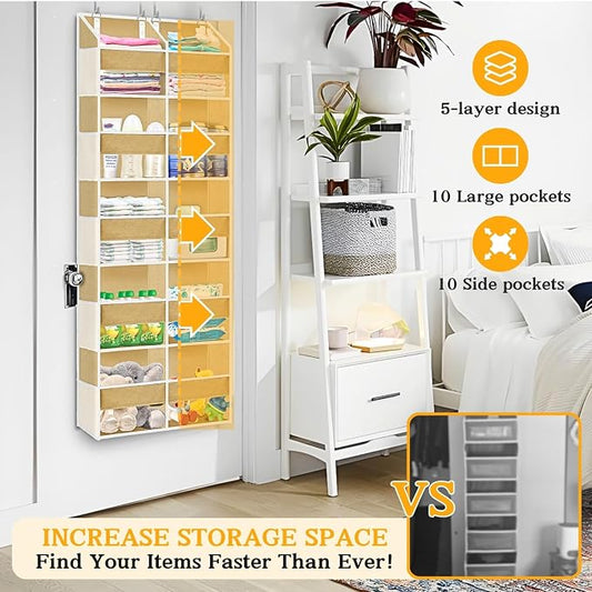 Over the Door Organizer 5 Tiers, Extra Large Behind Door Storage of 10 - Image 2