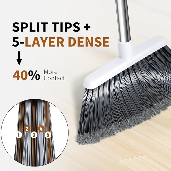Broom, Outdoor Brooms for Sweeping Indoor, Adjustable 55" Pet Hair Removal - Image 2