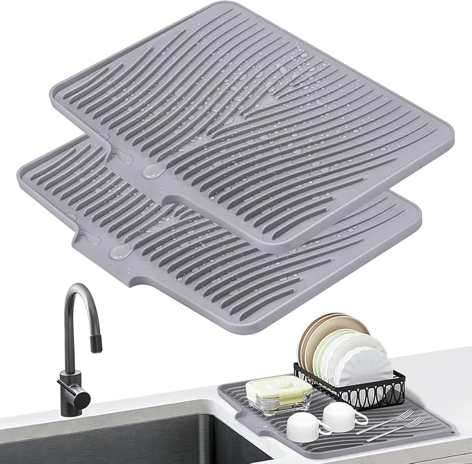 Silicone Dish Drying Mat for Kitchen Counter, Dish Drying Pad, Non-Slip Drain by COPLIB