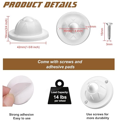 PlusRoc 8 Pack Self Adhesive Caster Wheels - Image 2