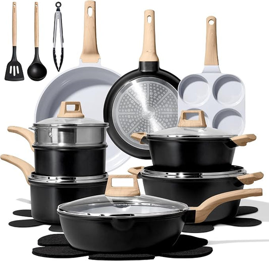 CAROTE 21pcs Pots and Pans Set Nonstick, Cookware Set Black Induction Kitchen by CAROTE