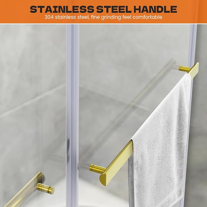 Bathtub Shower Door, 5/16" Certified Clear Tempered Glass, Brushed Gold - Image 6