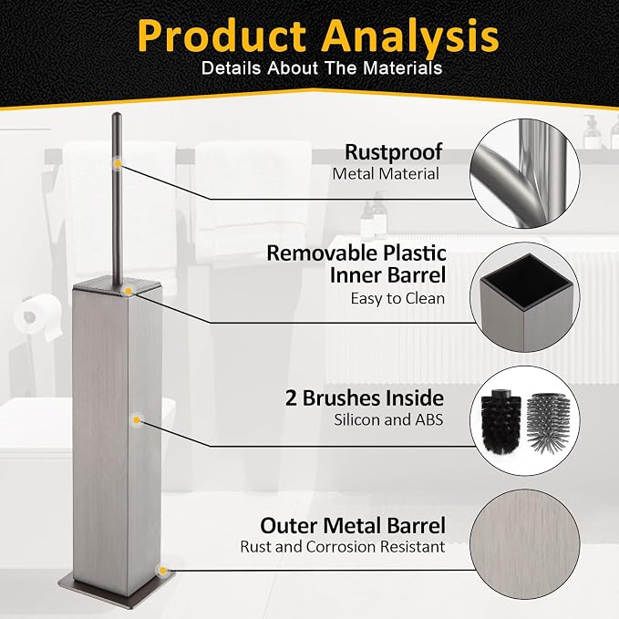 Toilet Brush and Holder Floor Standing, Brushed Nickel - Image 4