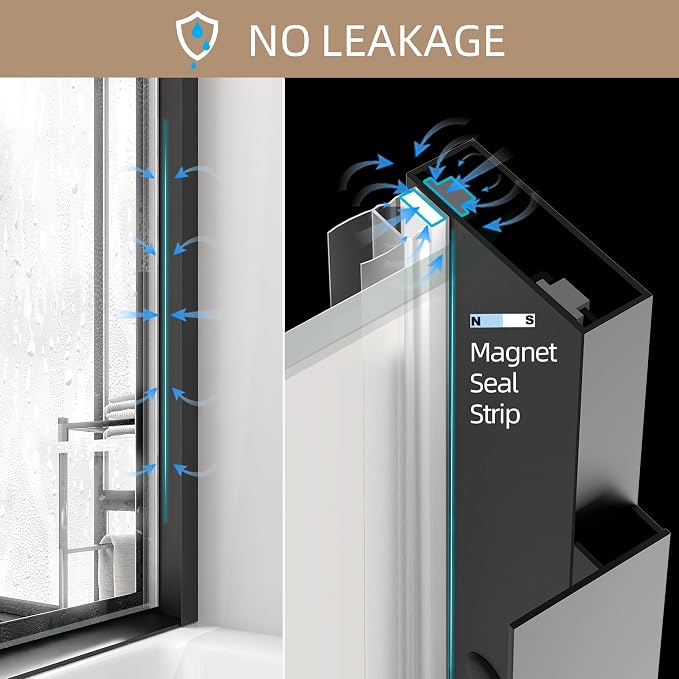 GETPRO Shower Door for Tub 56-60 in. W x 62 in. H Semi-Frameless Tub Door for - Image 6