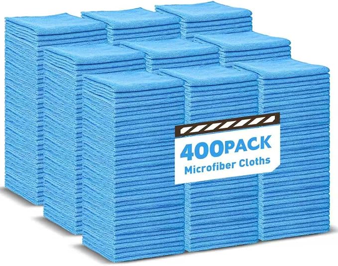 Blue Microfiber Towels Bulk-400 Pack, Cleaning Cloths Bulk, Microfiber Towels by TEAWOO