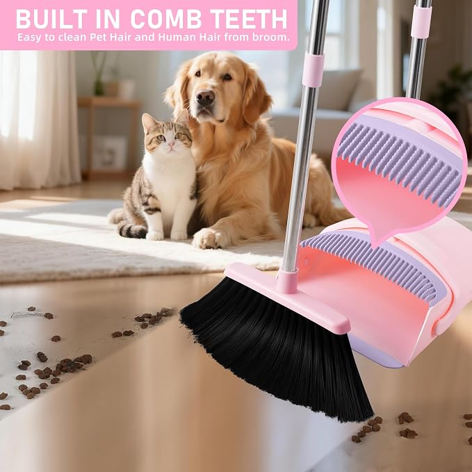 Broom with Dustpan Combo Set, 52-in Adjustable Handles Broom and Dustpan Set - Image 6