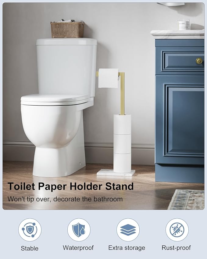 Toilet Paper Holder Stand Brushed Gold SUS 304 Stainless Steel Rustproof Free - Image 2