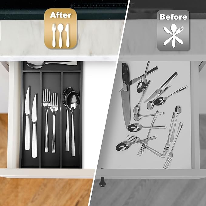 Silverware Organizer Small Bamboo Kitchen Drawer Organizer Utensil Organizer - Image 3