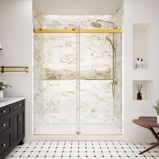 Frameless Shower Door, 56-60" W x 74" H Double Sliding Shower Doors by RoyalGuard