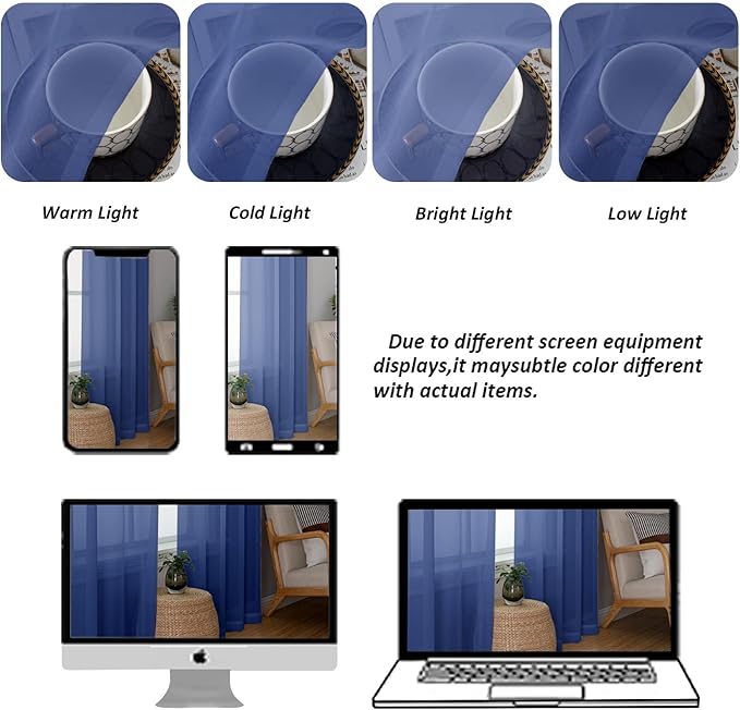 Chyhomenyc Royal Blue Sheer Curtains 78 Inches Long 2 Panels Set - Image 3