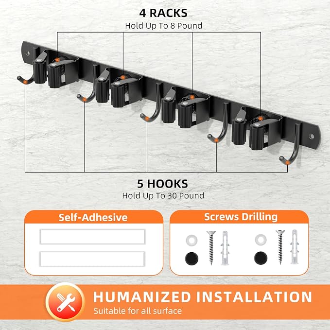 Broom Holder Wall Mount, Improved Non-slip Mop and Broom Holder Wall Mount - Image 6