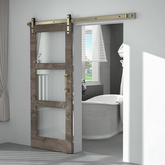 6.6FT Classic Brass Sliding Barn Door Hardware Kit - Image 3
