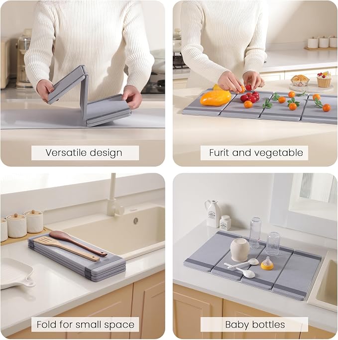 Foldable Stone Dish Drying Mat for Kitchen Counter, Double-Layer Absorbent - Image 4
