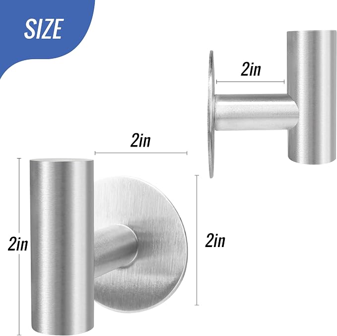 Adhesive Towel Hooks, Brushed Nickel SUS 304 Stainless Steel Heavy Duty Self - Image 3