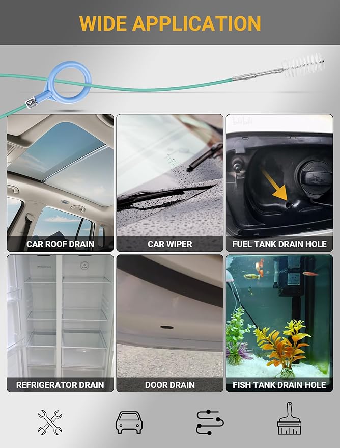 2-Packs Auto Sunroof Drain Cleaning Tool, 78 Inch Flexible Drain Brush Pipe - Image 6