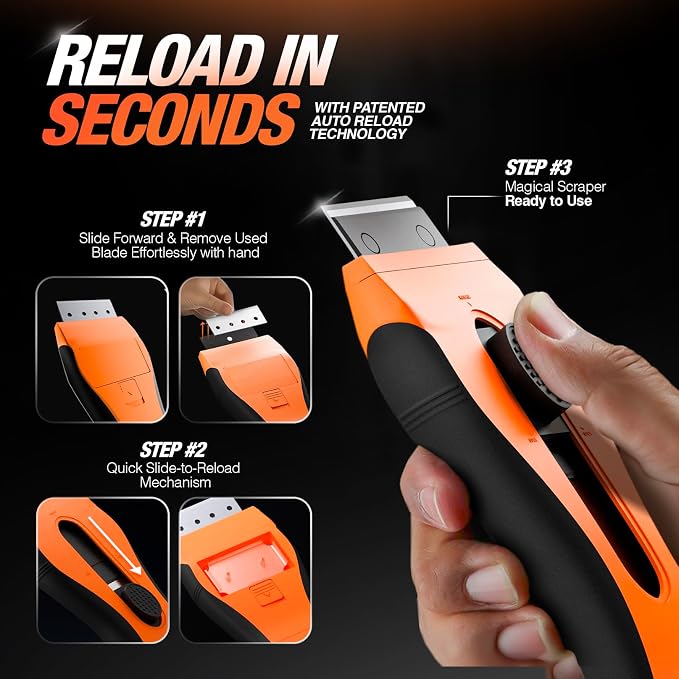 Razor Blade Scraper Tool | 18 Extra Blades, Unique Auto-Reload Mechanism - Image 4