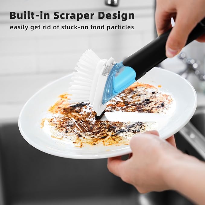 SUBEKYU Dish Brushes with Soap Dispenser, Kitchen Dish Scrubber Brushes with - Image 4